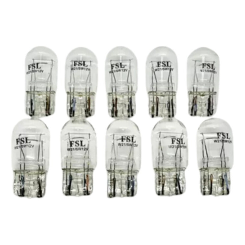 Pack X10 Ampolleta Halógena T20 21/5W 12V W3x16q Transparente 2 Contactos Para Auto FSL