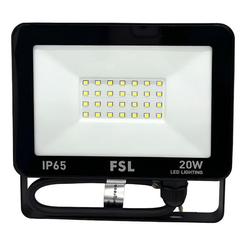 Pack X2 Foco Reflector Led 20w/ip65 (negro) Luz Fría- Fsl Blanco