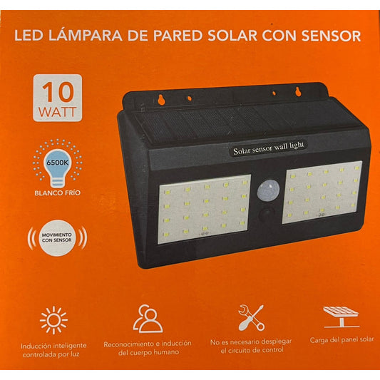 Foco Solar Doble De Pared Con Sensor 10w/6500k Exterior Fsl - Negro
