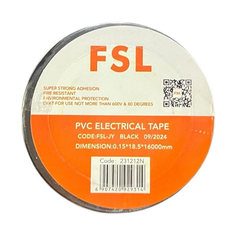 Cinta Aislante Negra FSL 1.9 cm x 16 m – Cinta Eléctrica de PVC Resistente al Calor y a la Tensión | Uso Profesional y Doméstico