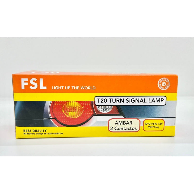 Pack X10 Ampolleta Halógena T20 WY21/5W 12V W3x16q Ámbar 2 Contactos Para Auto FSL