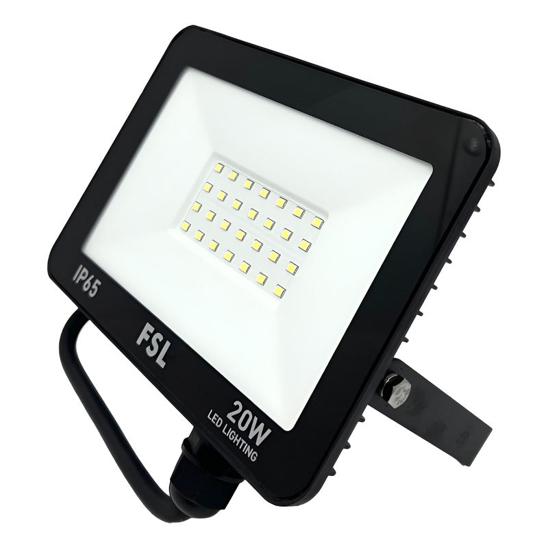 Pack X2 Foco Reflector Led 20w/ip65 (negro) Luz Fría- Fsl Blanco