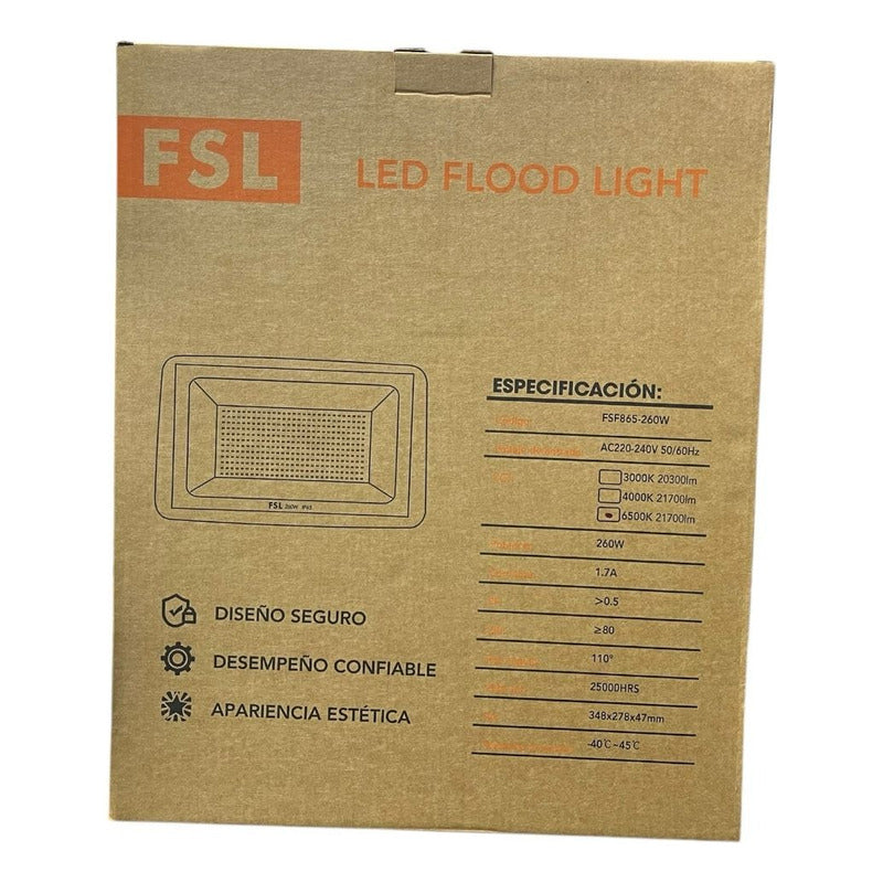 Reflector LED SMD 260W FSL IP65 Luz Fría Exterior Certificado SEC – Alta Potencia