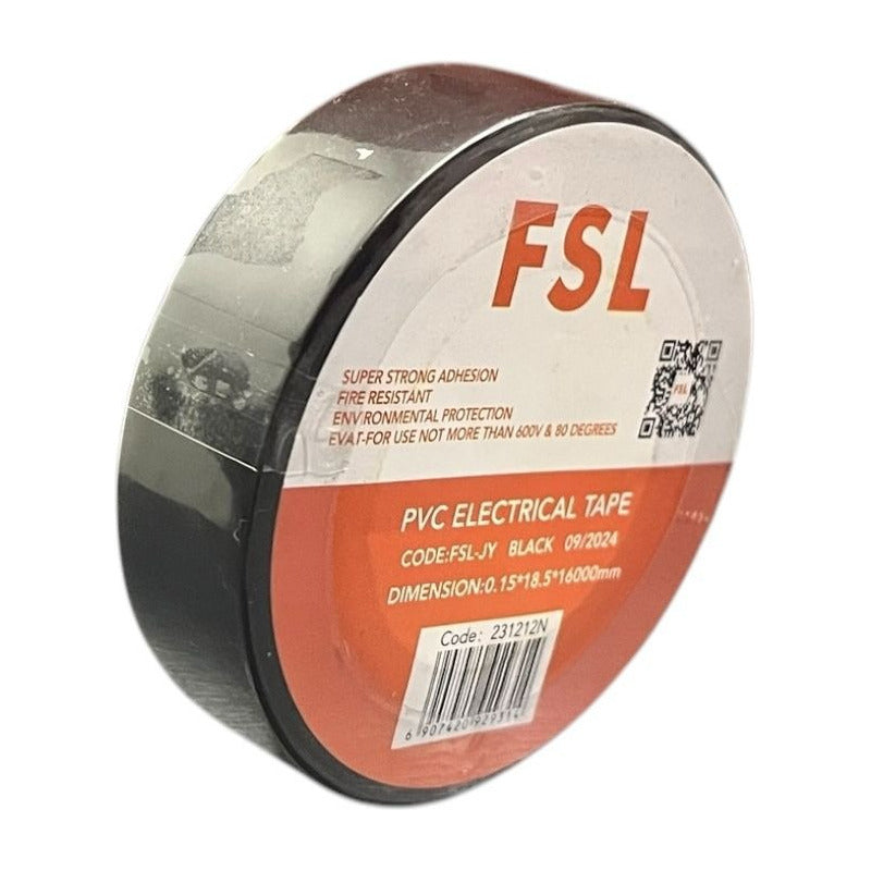 Cinta Aislante Negra FSL 1.9 cm x 16 m – Cinta Eléctrica de PVC Resistente al Calor y a la Tensión | Uso Profesional y Doméstico