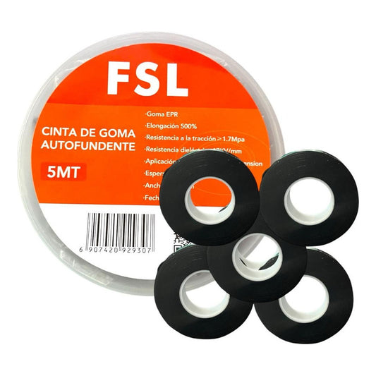 Pack x5 Cinta de Goma Autofundente FSL ERP 5m Negro | Sellado Hermético Masivo