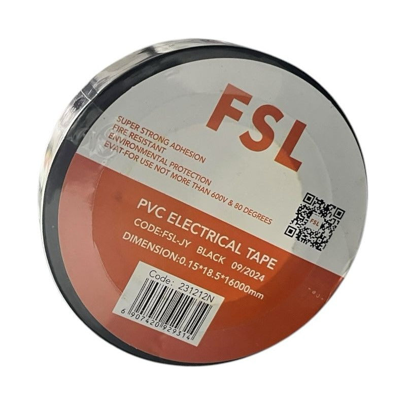 Cinta Aislante Negra FSL 1.9 cm x 16 m – Cinta Eléctrica de PVC Resistente al Calor y a la Tensión | Uso Profesional y Doméstico