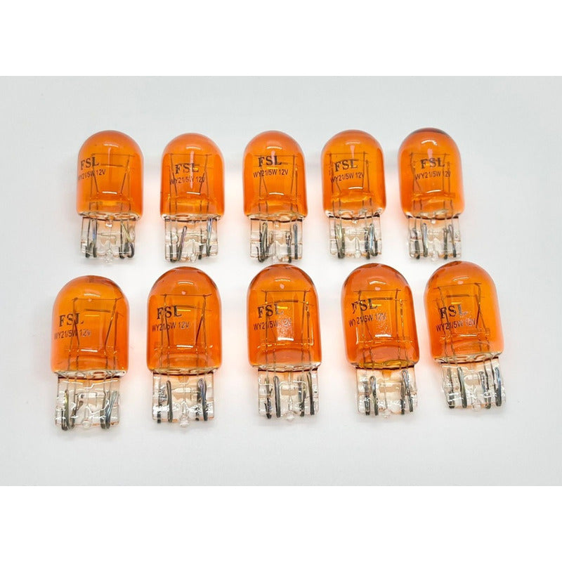 Pack X10 Ampolleta Halógena T20 WY21/5W 12V W3x16q Ámbar 2 Contactos Para Auto FSL