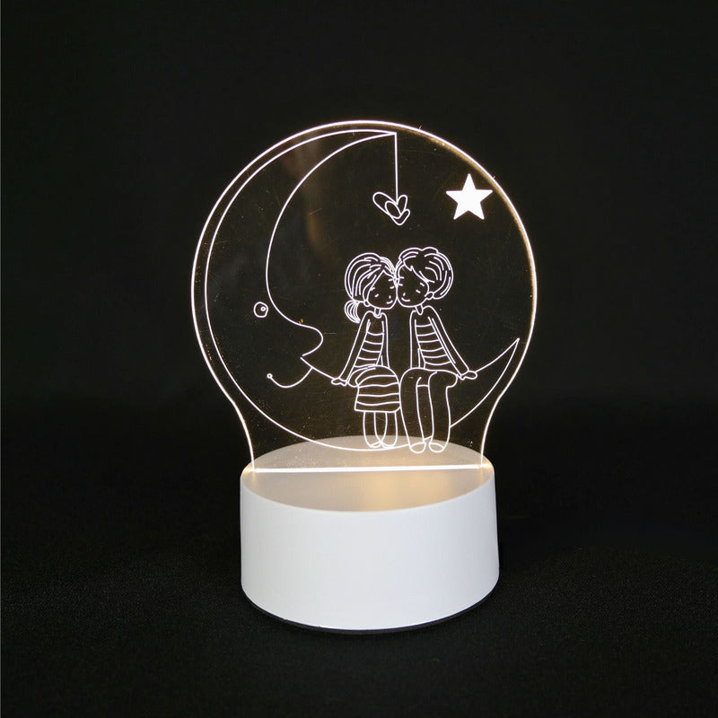 Lámpara de Mesa LED Decorativa 3D Diseños Variados USB 5V - Luna / Café