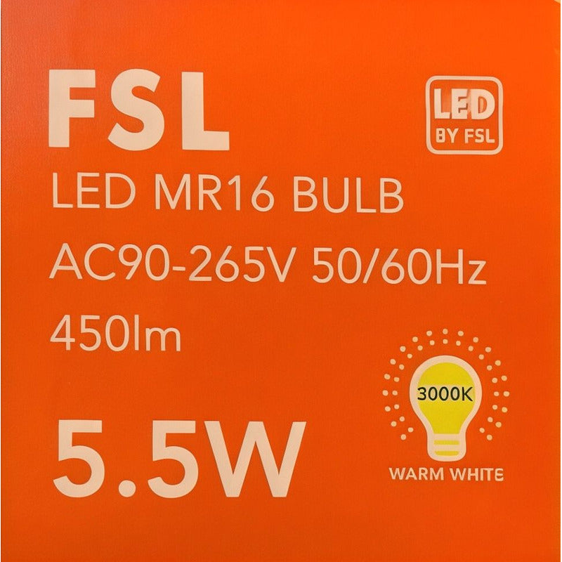Ampolleta LED Dicroica MR16 5.5W en 220V Luz Cálida 3000K – Base Bipin FSL