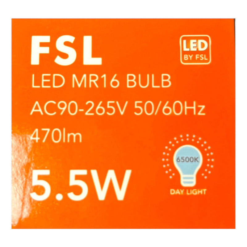 Ampolleta LED Dicroica MR16 5.5W Luz Fría 6500K Base Bipin – FSL