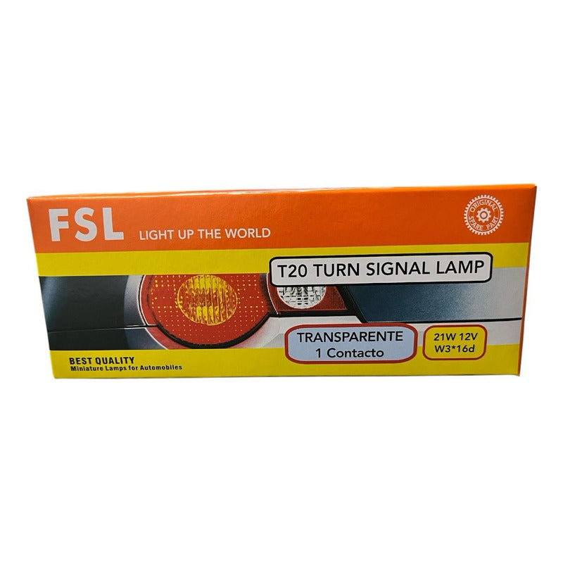Pack X10 Ampolleta T20 21W 12V W3x16d 1 Contacto Transparente FSL