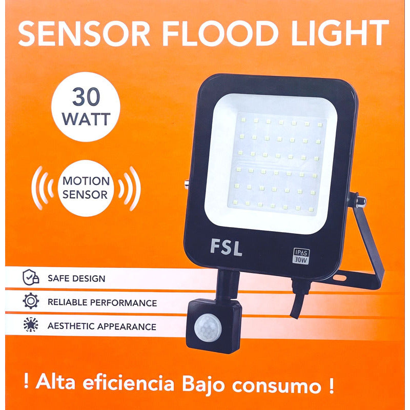 Reflector LED 30W IP65 con Sensor de Movimiento Luz Fría (6500K) Blanco – FSL