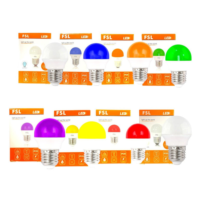 Ampolleta LED Mini Globo G45 2W E27 FSL Colores