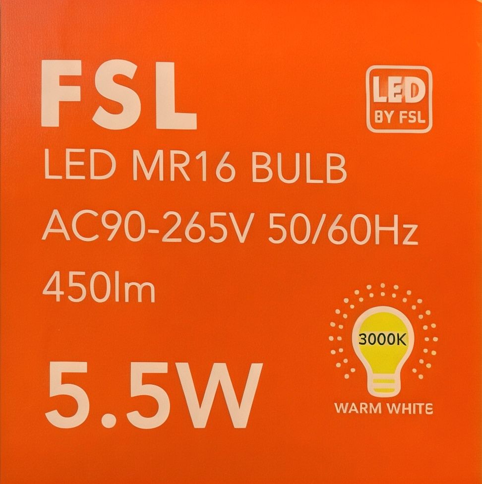 Ampolleta LED Dicroica MR16 5.5W 220V Luz Cálida 3000K –FSL (Open Box)