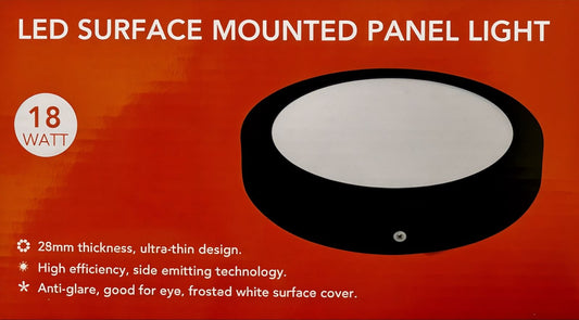 Panel Led Sobrepuesto Redondo 18w Luz Fría 6500k Negro- FSL  con Detalles en caja