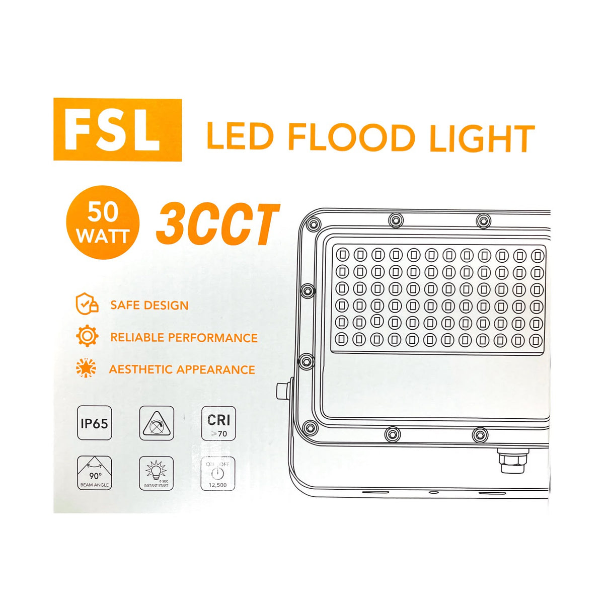 Proyector Led Fsl 50w 3cct Luz Ajustable Ip65 Gris Exterior