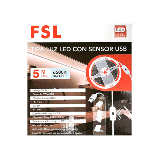 Cinta Led Usb 5w 5m Sensor Touch Luz Fría 6500k Fsl
