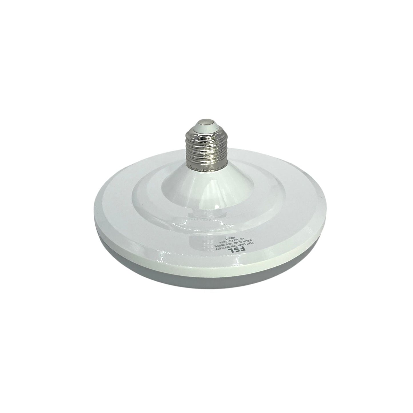 Ampolleta LED Tipo Flat Slim 16W E27 – Luz Fría 6500K – FSL Con detalles en caja
