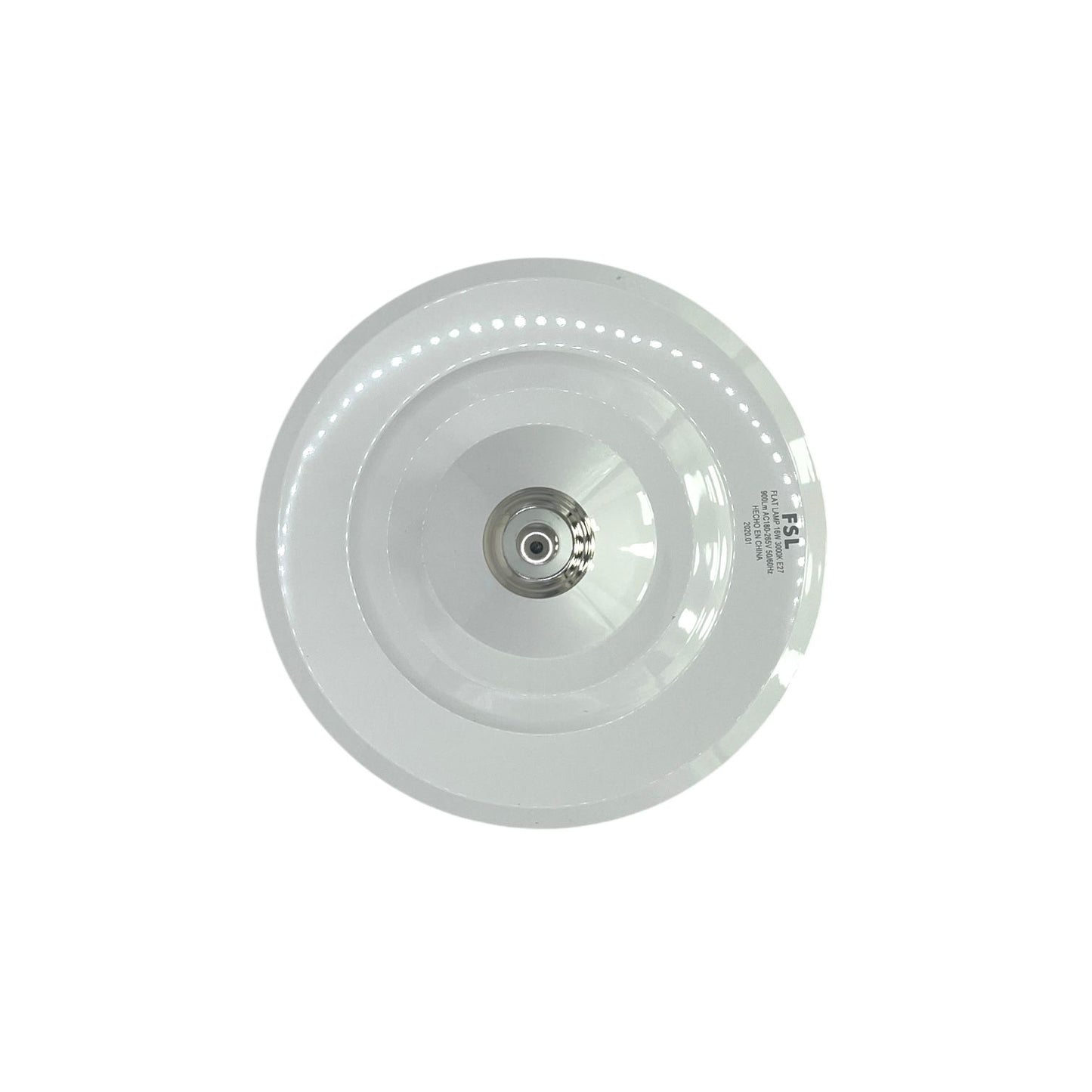 Ampolleta LED Tipo Flat Slim 16W E27 – Luz Fría 6500K – FSL Con detalles en caja