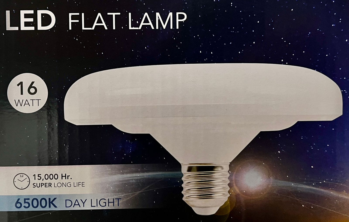 Ampolleta LED Tipo Flat Slim 16W E27 – Luz Fría 6500K – FSL Con detalles en caja
