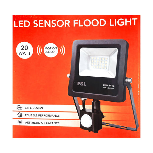 Foco Proyector LED de Área 20W Exterior FSL | Luz Blanco Frío con Sensor – Carcasa Negra