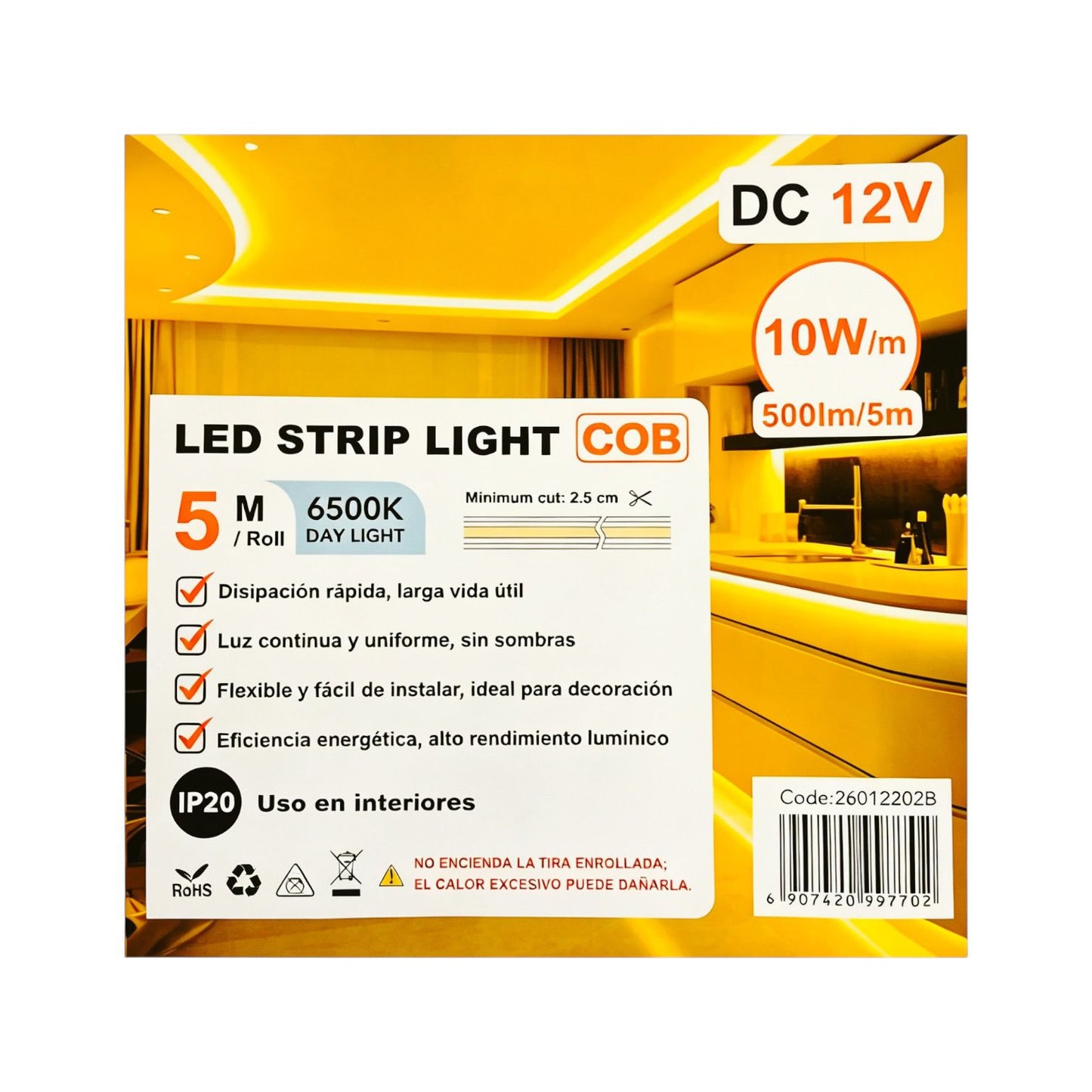 Cinta Led Cob 5m 12v Fsl Luz Continua Ip20 Interior