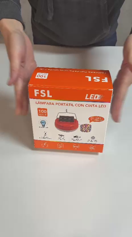 Lámpara Solar Led 100w Con Tira Rgb 10m Recargable Ip40